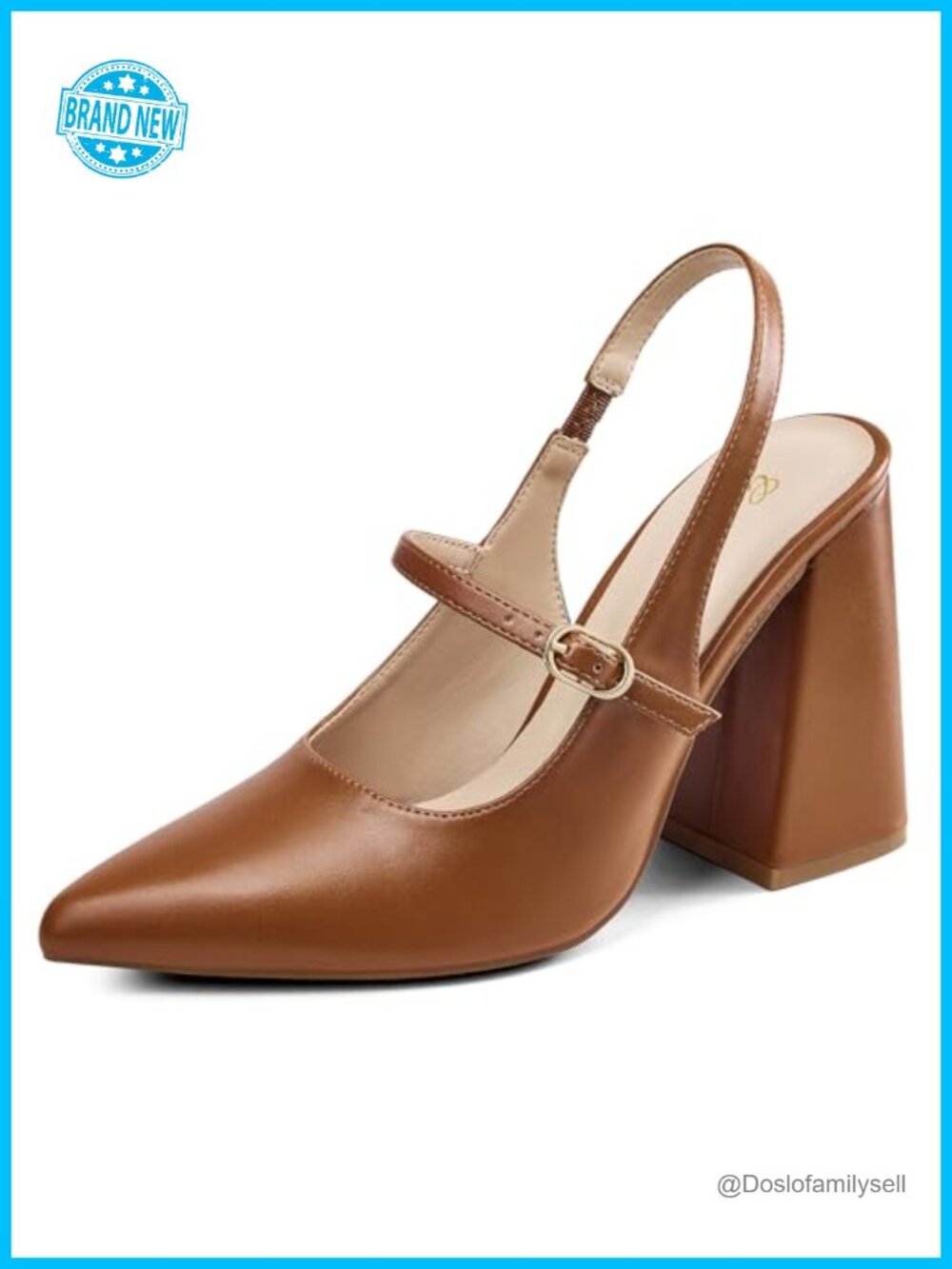 Women's Chunky Slingback Mary Jane Pumps Pointed Toe Block Heel Dress Shoes